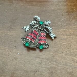 Elegant Red and Green Bell Brooch